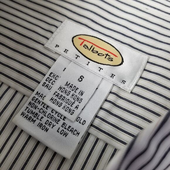Talbots White Black Stripe Ruffle Button Down Excellent Size 8 - Picture 8 of 8
